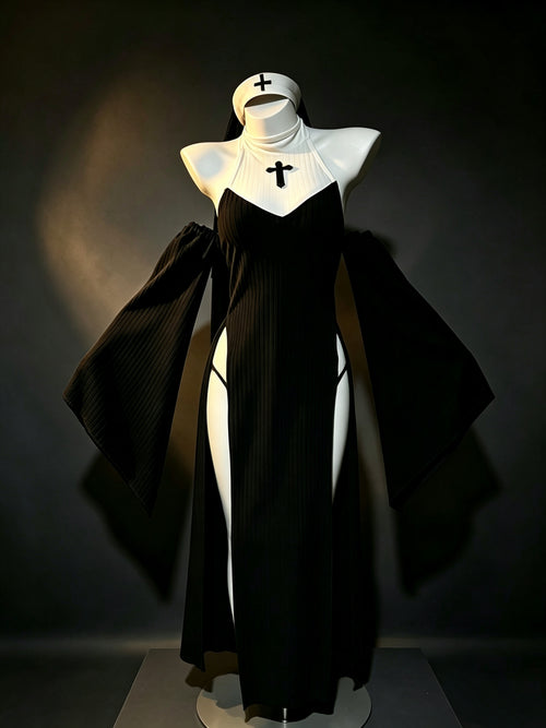 Nun Costume, Gothic Dress, Cosplay Outfit, Halloween Costume, Anime Cosplay, Dark Academia, Black Robe, Cross Dress, Alt Fashion, Emo Outfit, Egirl Clothing